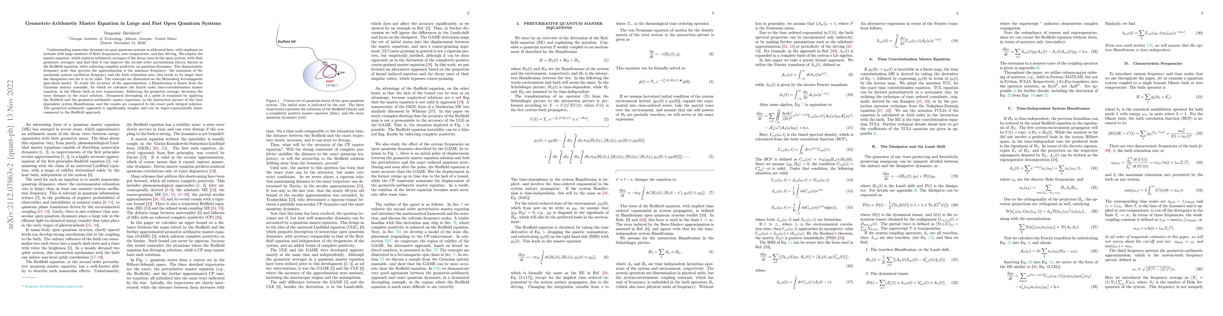 Thumbnail for Geometric-Arithmetic Master Equation in Large and Fast Open Quantum
  Systems