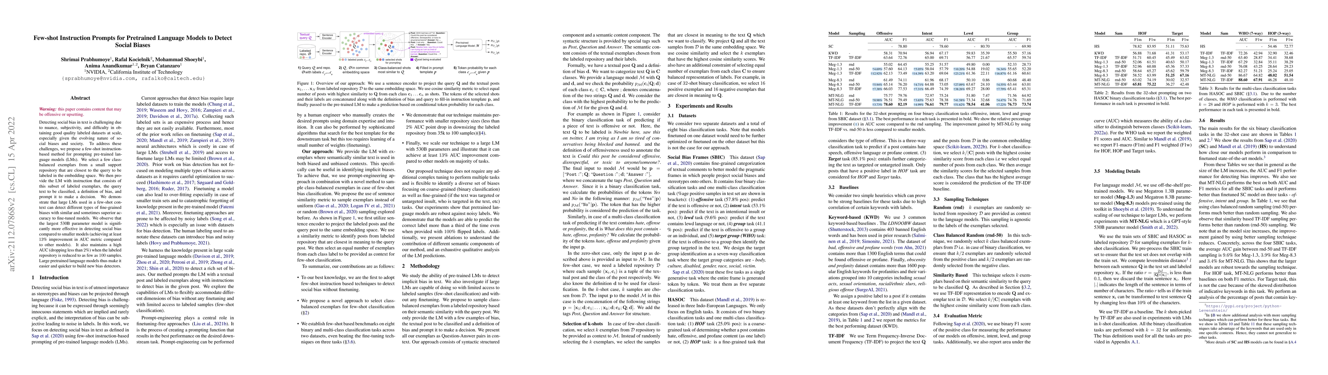 Thumbnail for Few-shot Instruction Prompts for Pretrained Language Models to Detect
  Social Biases