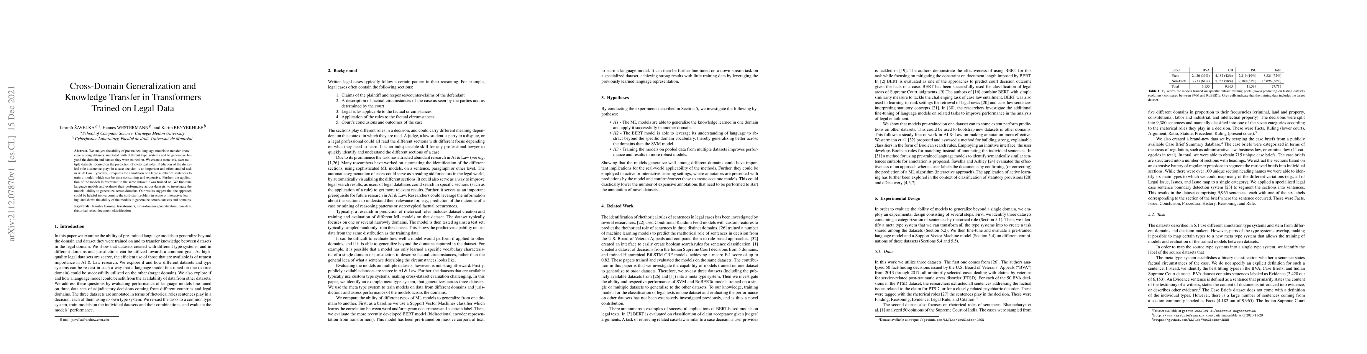Thumbnail for Cross-Domain Generalization and Knowledge Transfer in Transformers
  Trained on Legal Data