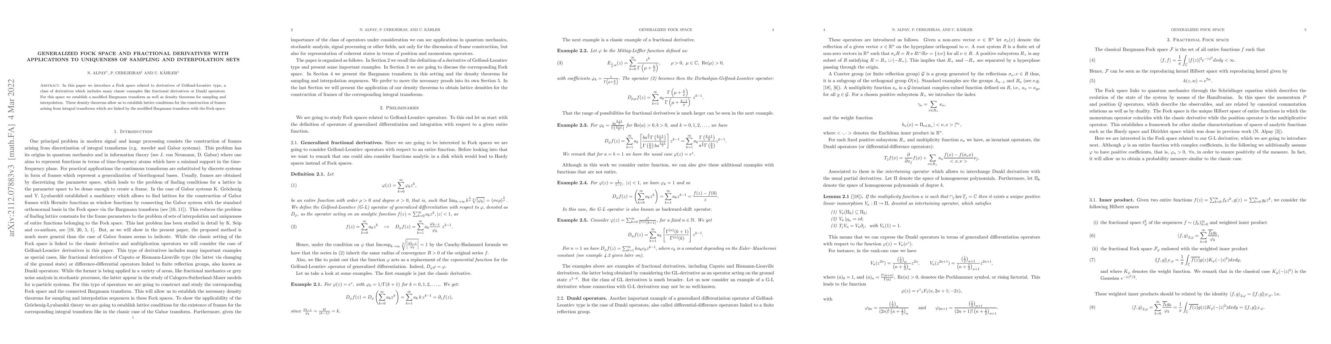Thumbnail for Generalized Fock space and fractional derivatives with Applications to
  Uniqueness of Sampling and Interpolation Sets