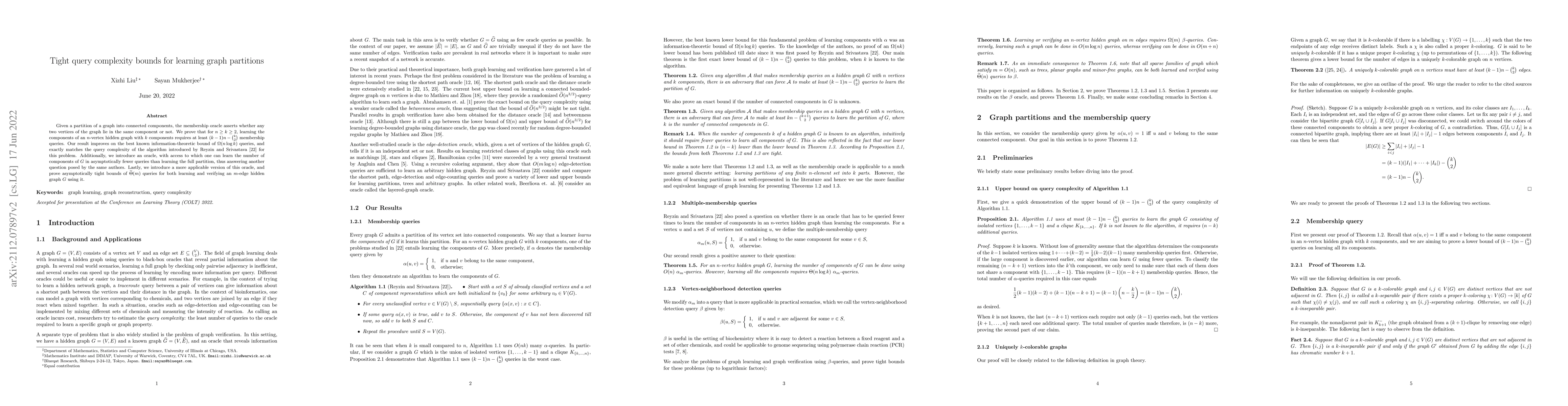 Thumbnail for Tight query complexity bounds for learning graph partitions