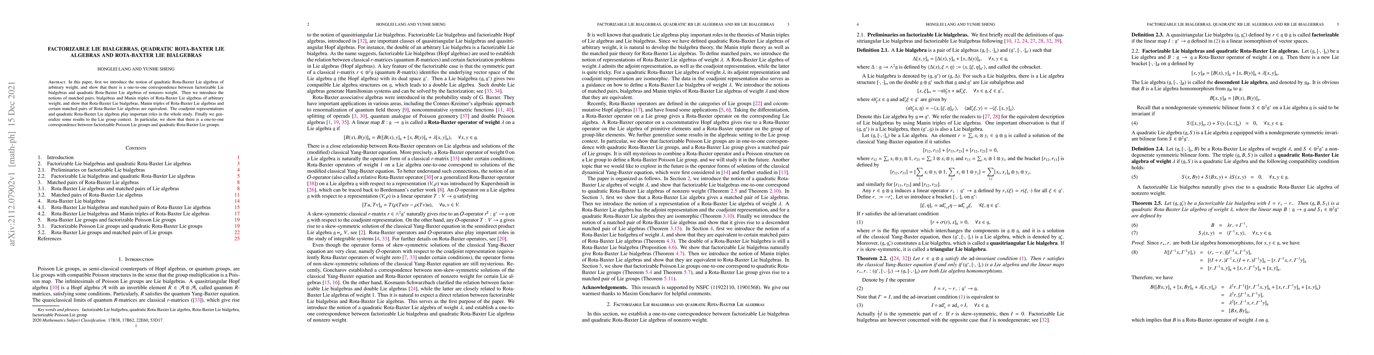 Thumbnail for Factorizable Lie bialgebras, quadratic Rota-Baxter Lie algebras and
  Rota-Baxter Lie bialgebras