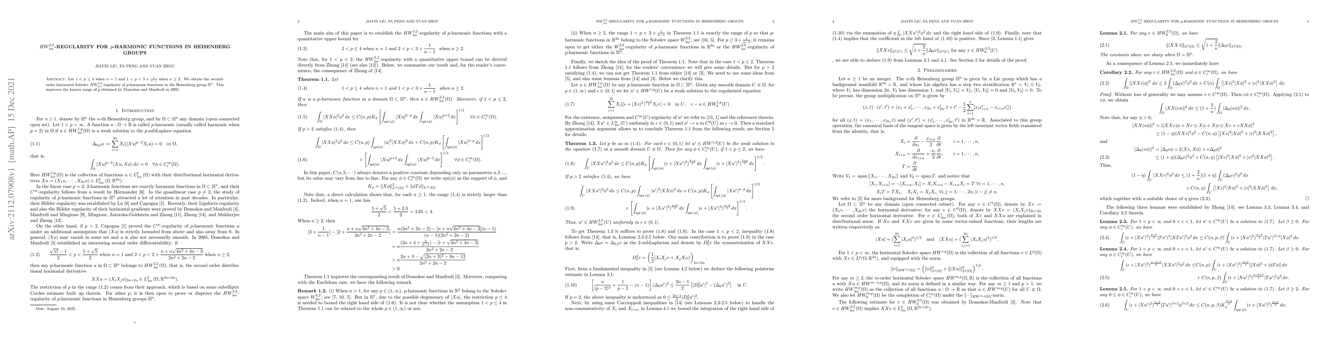 Thumbnail for $HW^{2,2}_{\rm loc}$-regularity for $p$-harmonic functions in Heisenberg
  groups