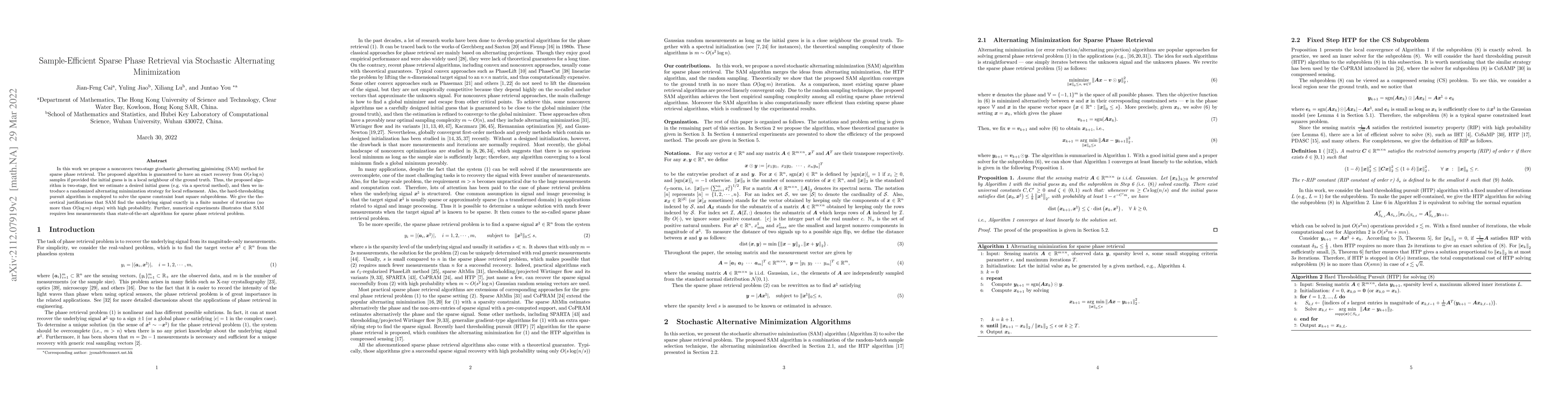 Thumbnail for Sample-Efficient Sparse Phase Retrieval via Stochastic Alternating
  Minimization