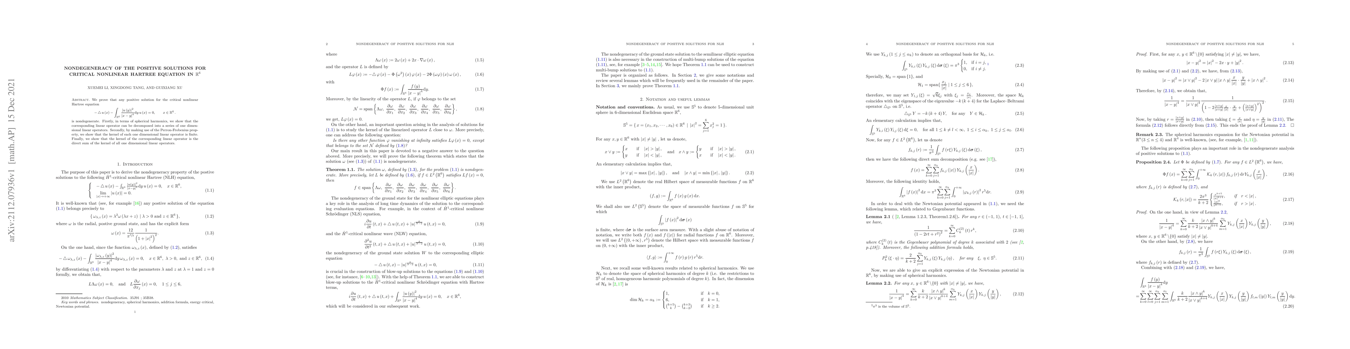 Thumbnail for Nondegeneracy of the positive solutions for critical nonlinear Hartree
  equation in $\R^6$