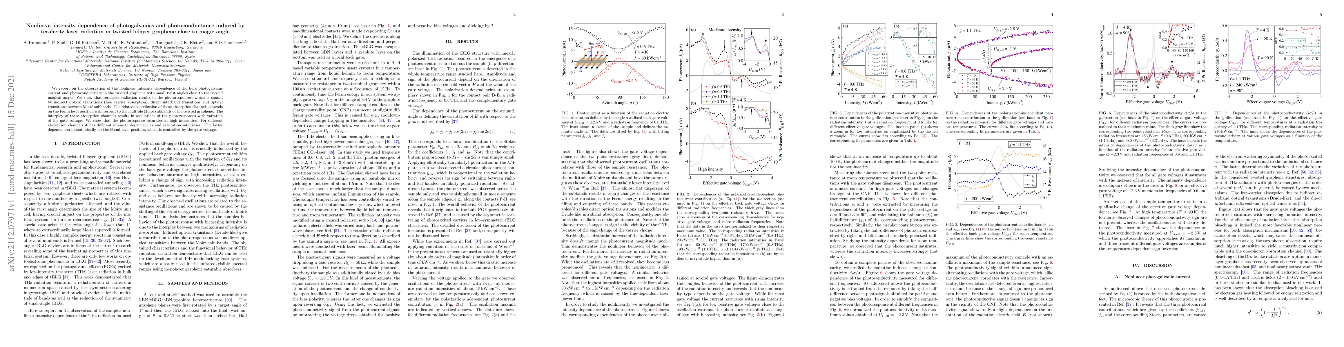 Thumbnail for Nonlinear intensity dependence of photogalvanics and photoconductance
  induced by terahertz laser radiation in twisted bilayer graphene close to
  magic angle