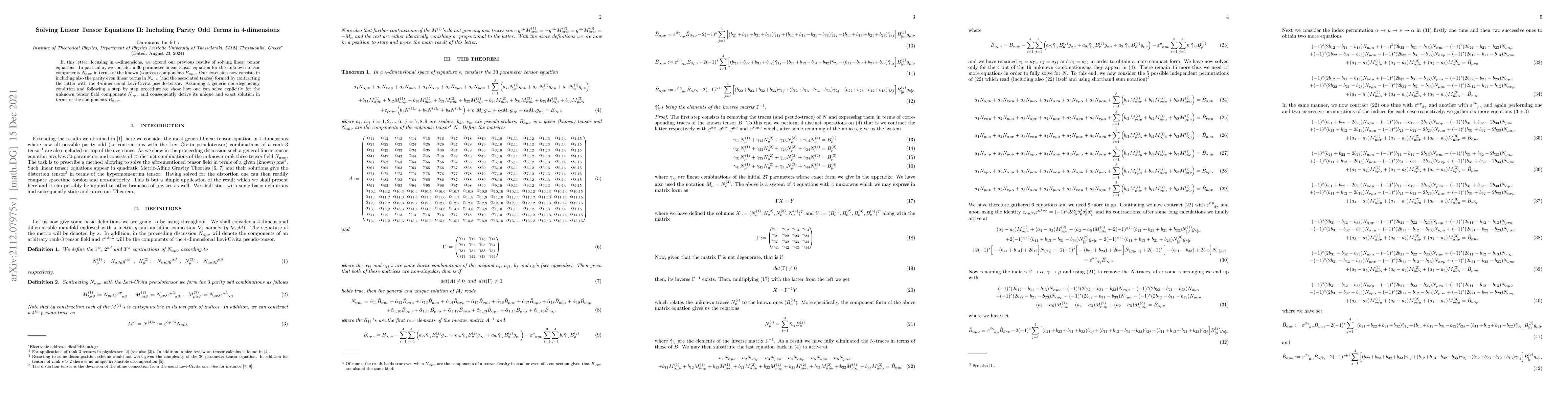 Thumbnail for Solving Linear Tensor Equations II: Including Parity Odd Terms in
  $4$-dimensions