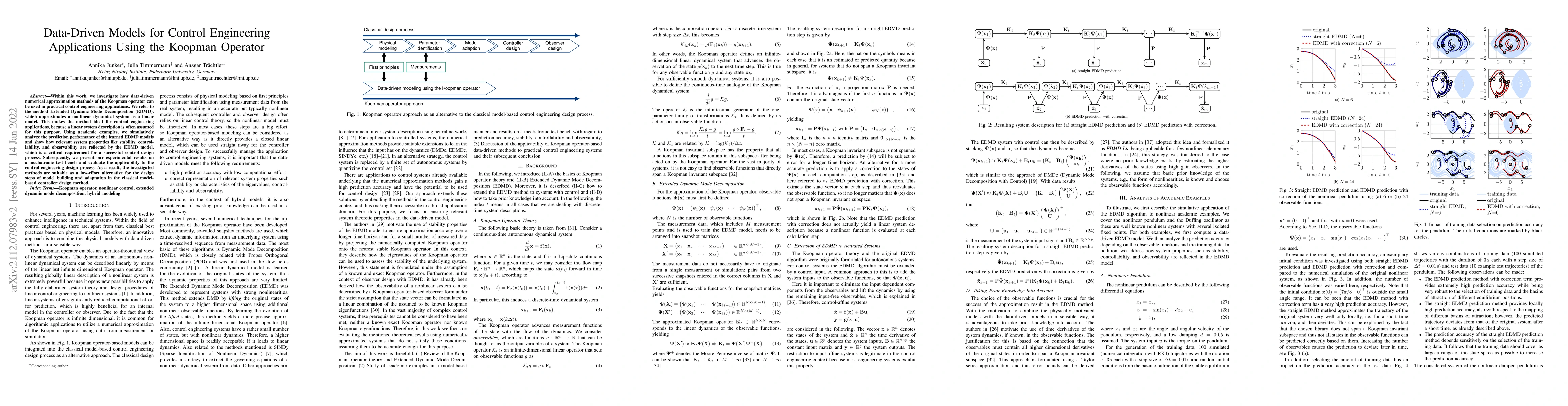 Thumbnail for Data-Driven Models for Control Engineering Applications Using the
  Koopman Operator