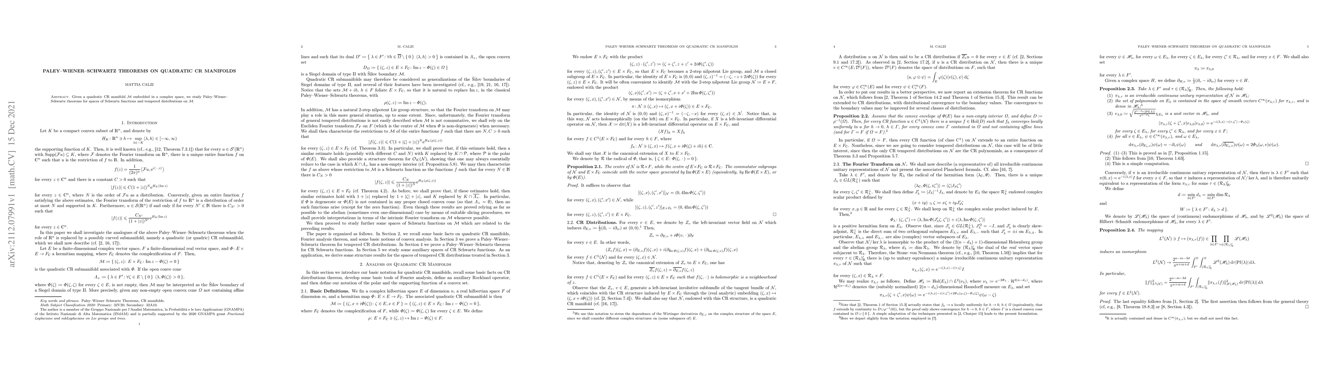 Thumbnail for Paley-Wiener-Schwartz Theorems on Quadratic CR Manifolds