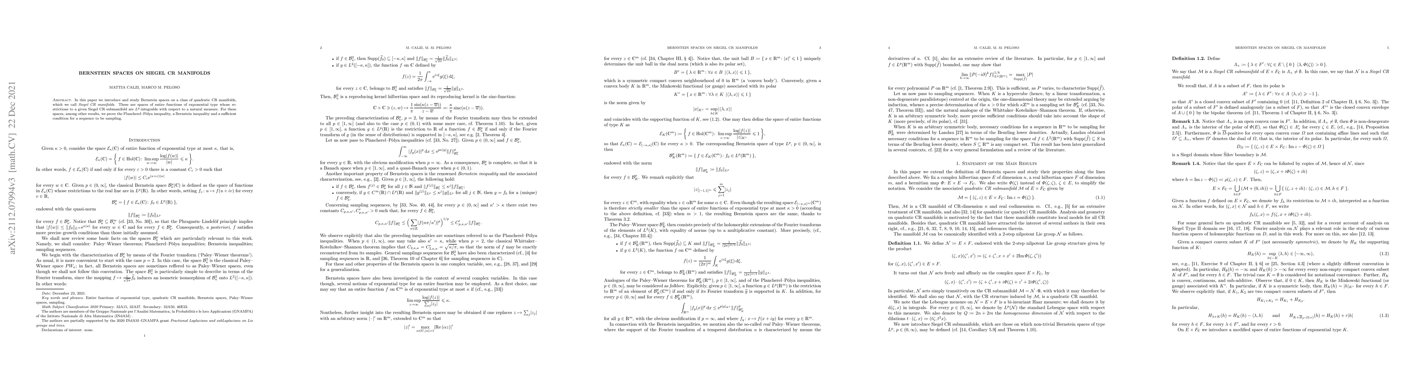 Thumbnail for Bernstein Spaces on Siegel CR Manifolds