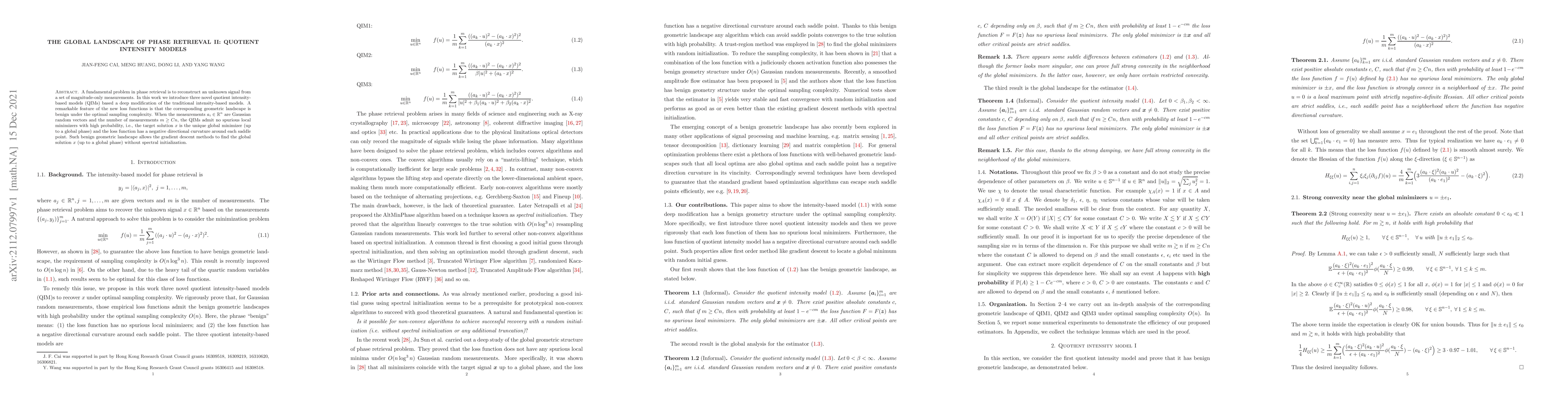 Thumbnail for The global landscape of phase retrieval II: quotient intensity models