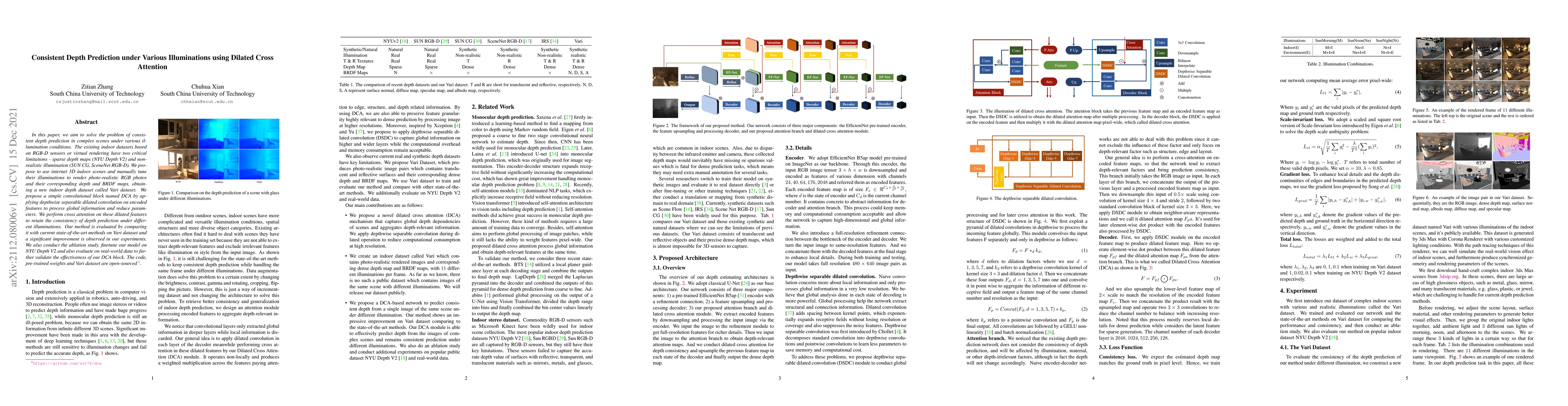 Thumbnail for Consistent Depth Prediction under Various Illuminations using Dilated
  Cross Attention