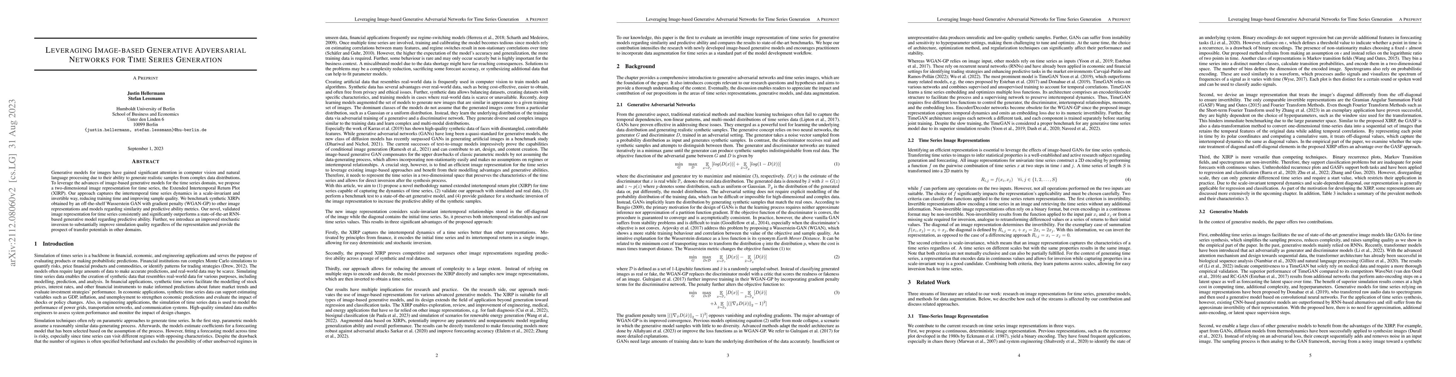 Thumbnail for Leveraging Image-based Generative Adversarial Networks for Time Series
  Generation