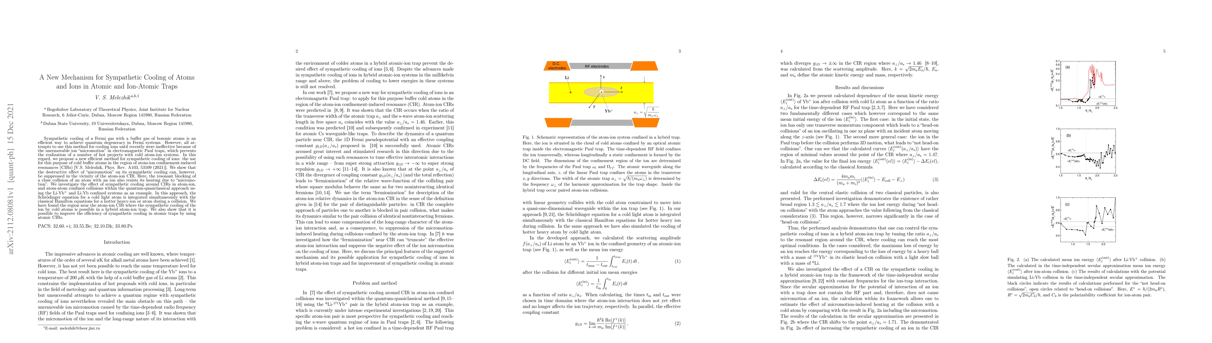 Thumbnail for A New Mechanism for Sympathetic Cooling of Atoms and Ions in Atomic and
  Ion-Atomic Traps
