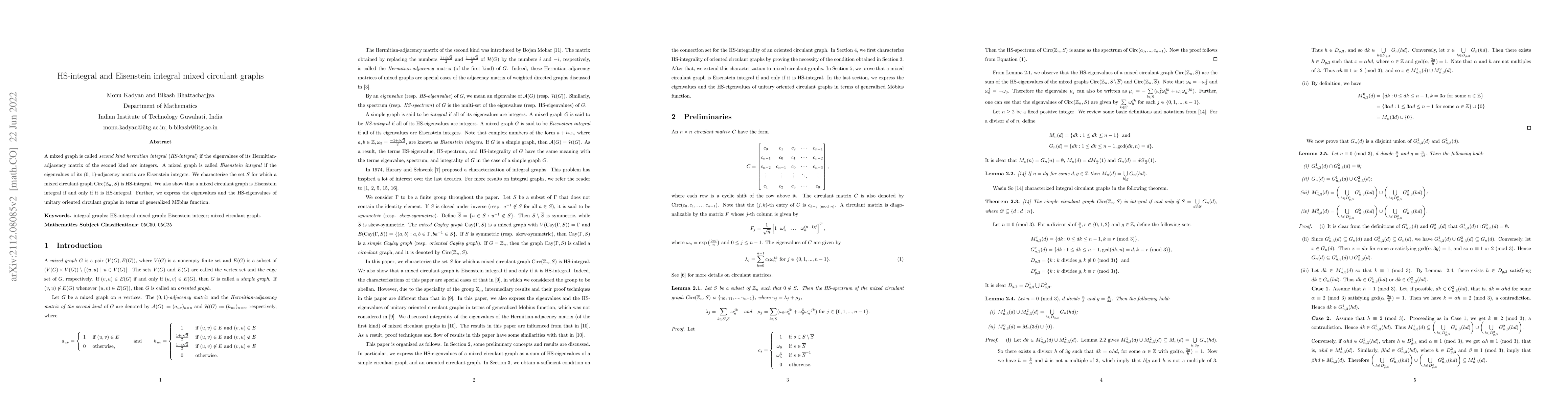 Thumbnail for HS-integral and Eisenstein integral mixed circulant graphs