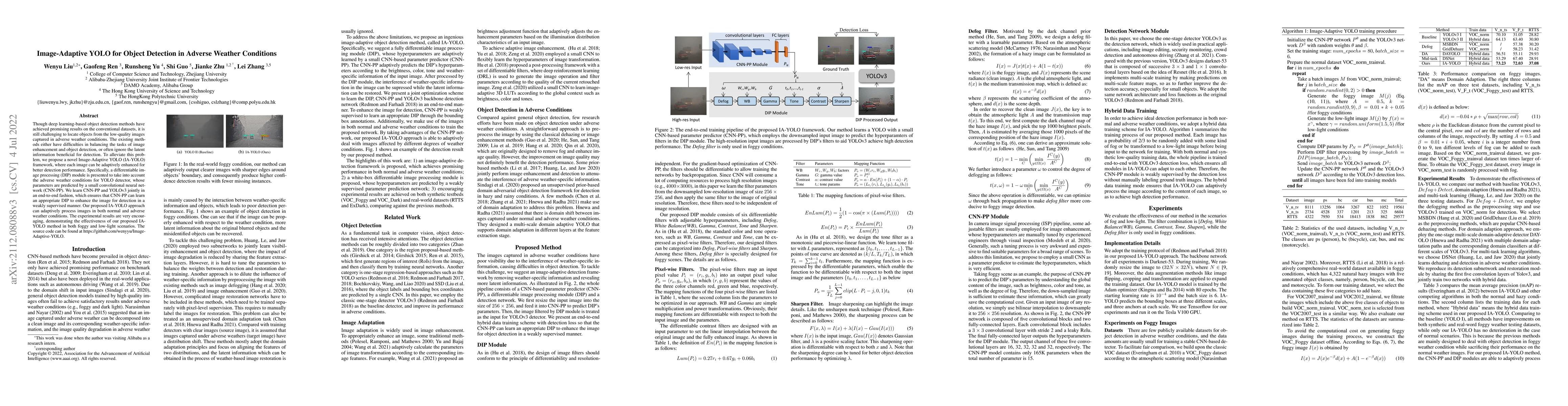 Thumbnail for Image-Adaptive YOLO for Object Detection in Adverse Weather Conditions