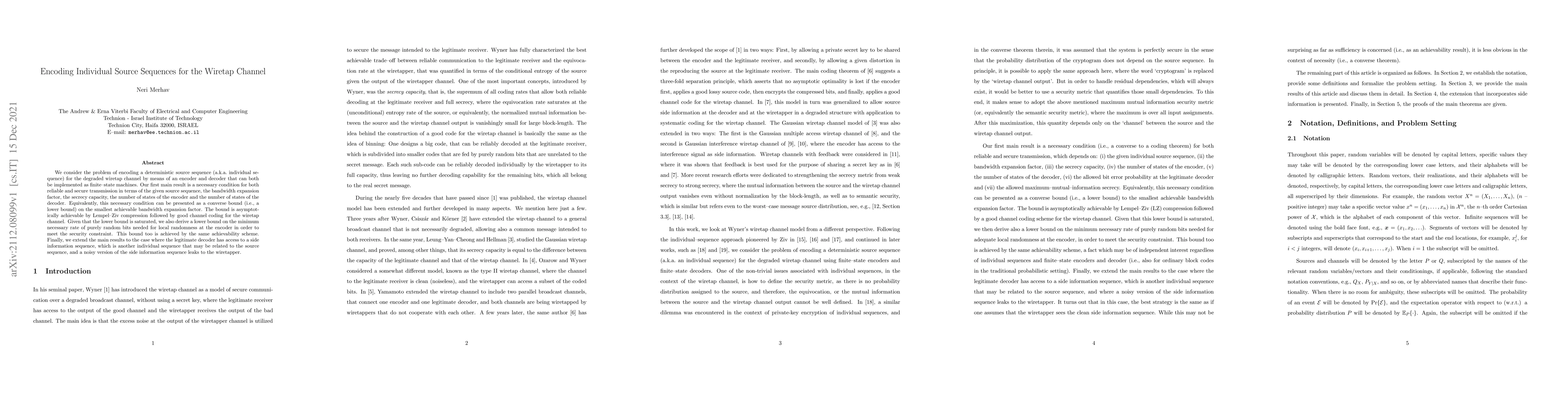 Thumbnail for Encoding Individual Source Sequences for the Wiretap Channel