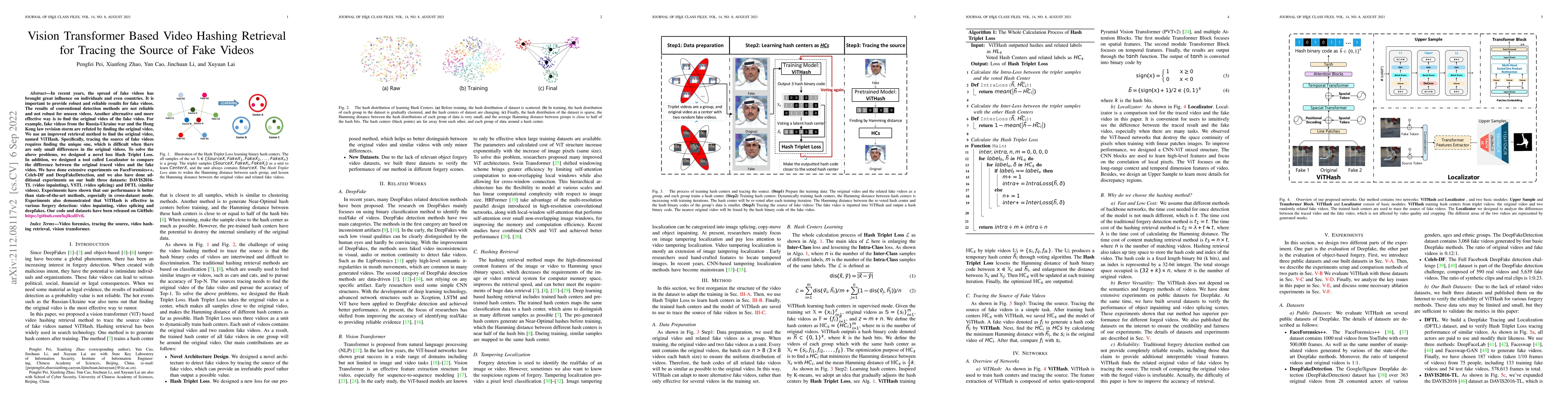 Thumbnail for Vision Transformer Based Video Hashing Retrieval for Tracing the Source
  of Fake Videos
