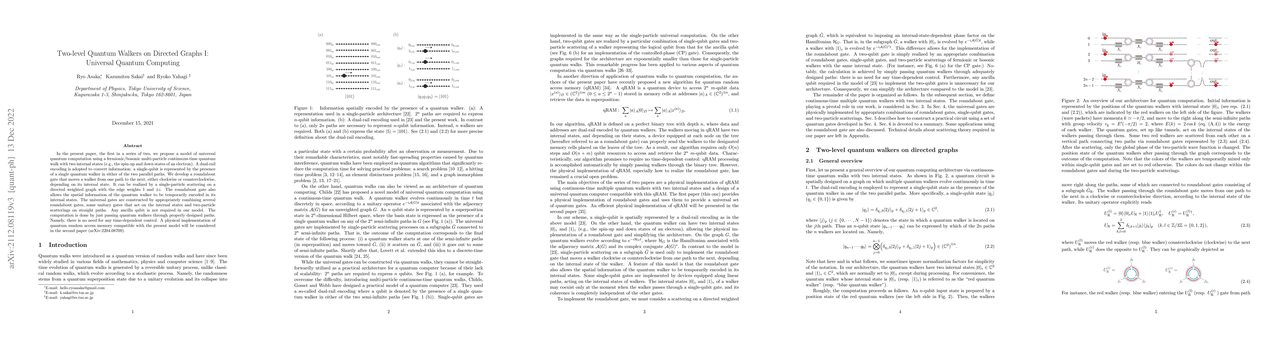Thumbnail for Two-level Quantum Walkers on Directed Graphs I: Universal Quantum
  Computing