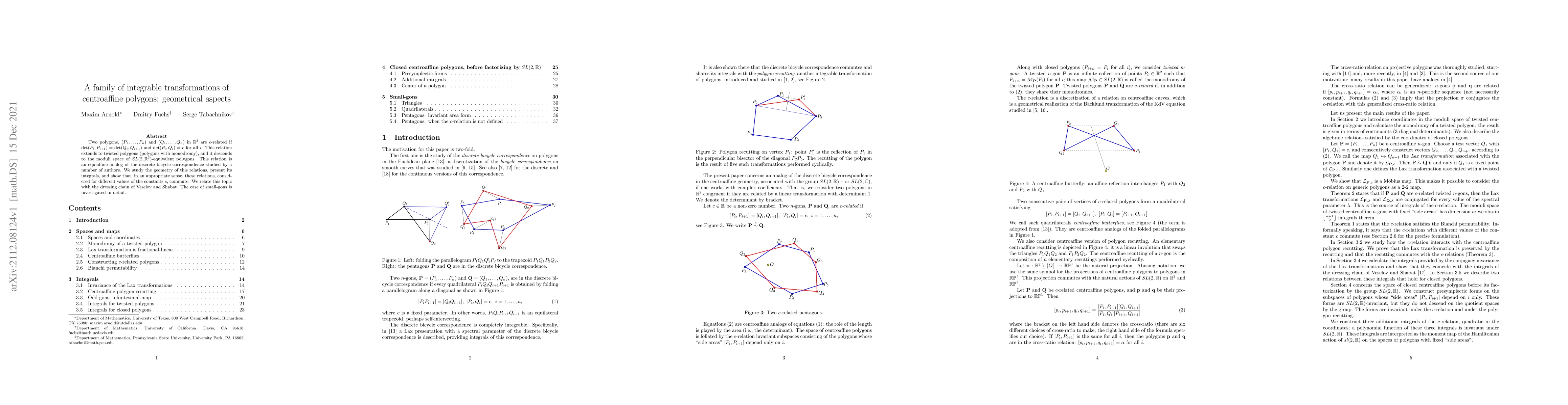 Thumbnail for A family of integrable transformations of centroaffine polygons:
  geometrical aspects