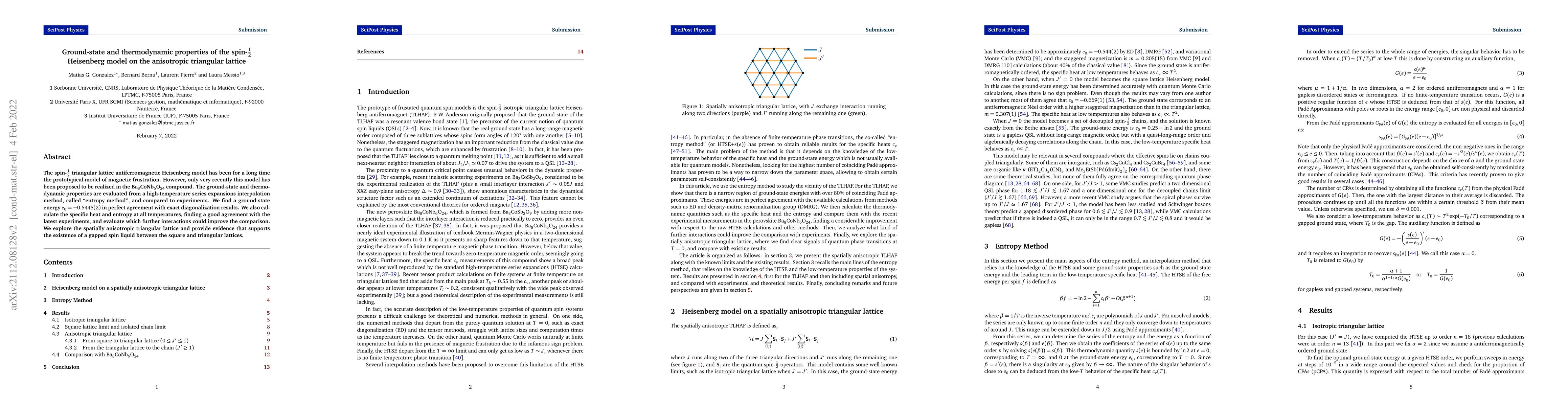 Thumbnail for Ground-state and thermodynamic properties of the spin-$\frac{1}{2}$
  Heisenberg model on the anisotropic triangular lattice