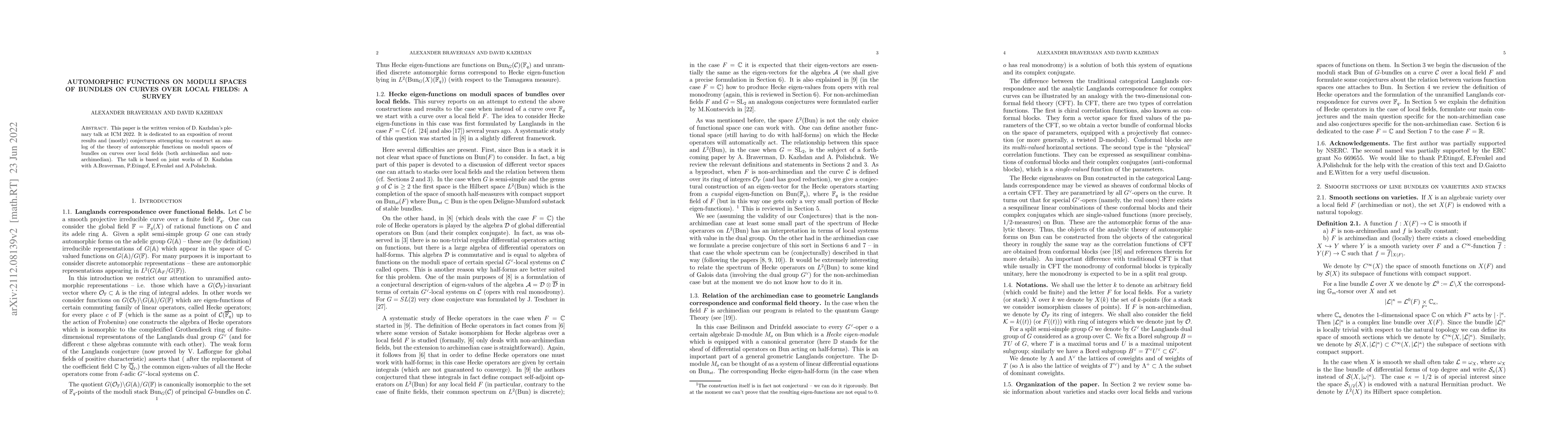 Thumbnail for Automorphic functions on moduli spaces of bundles on curves over local
  fields: a survey