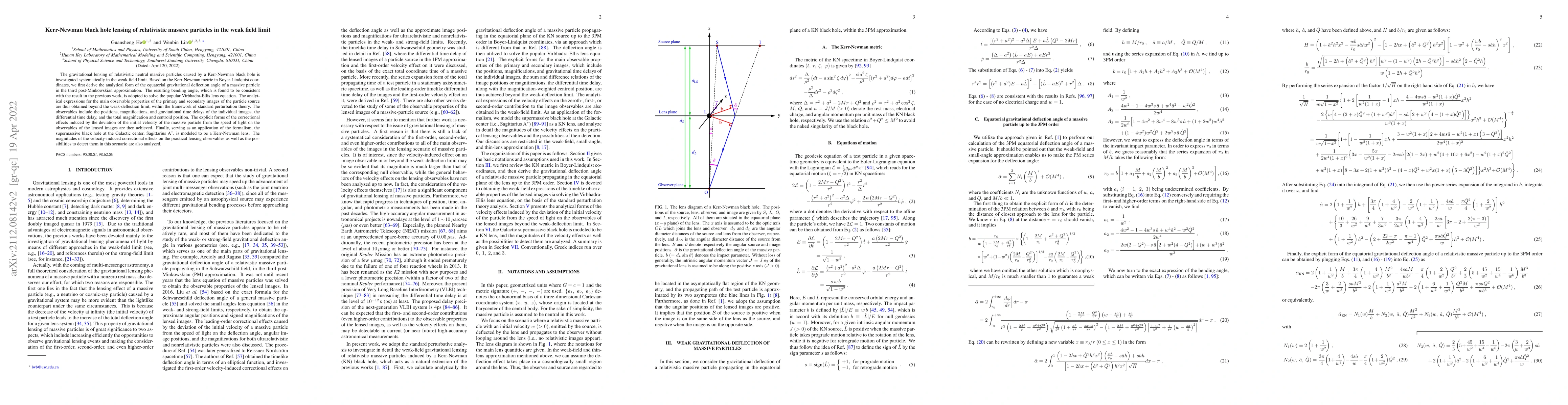 Thumbnail for Kerr-Newman black hole lensing of relativistic massive particles in the
  weak field limit