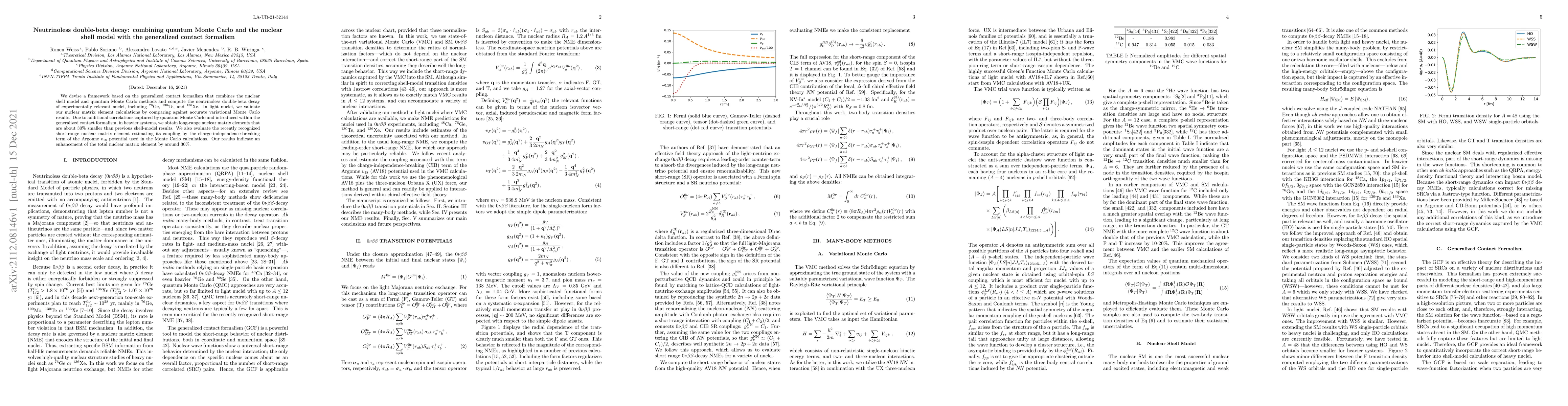 Thumbnail for Neutrinoless double-beta decay: combining quantum Monte Carlo and the
  nuclear shell model with the generalized contact formalism