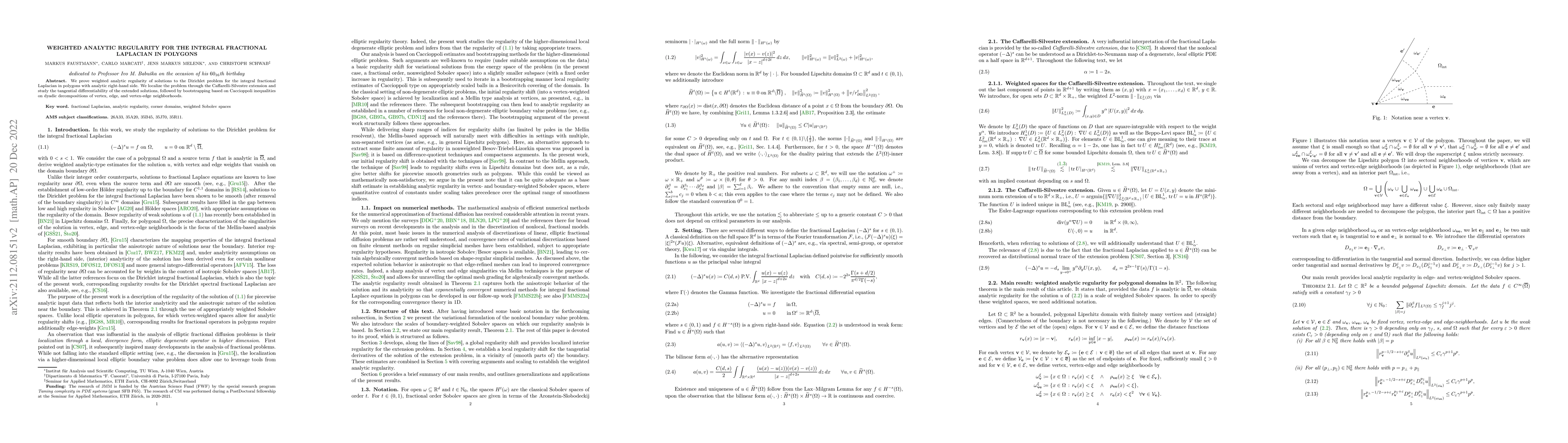 Thumbnail for Weighted analytic regularity for the integral fractional Laplacian in
  polygons