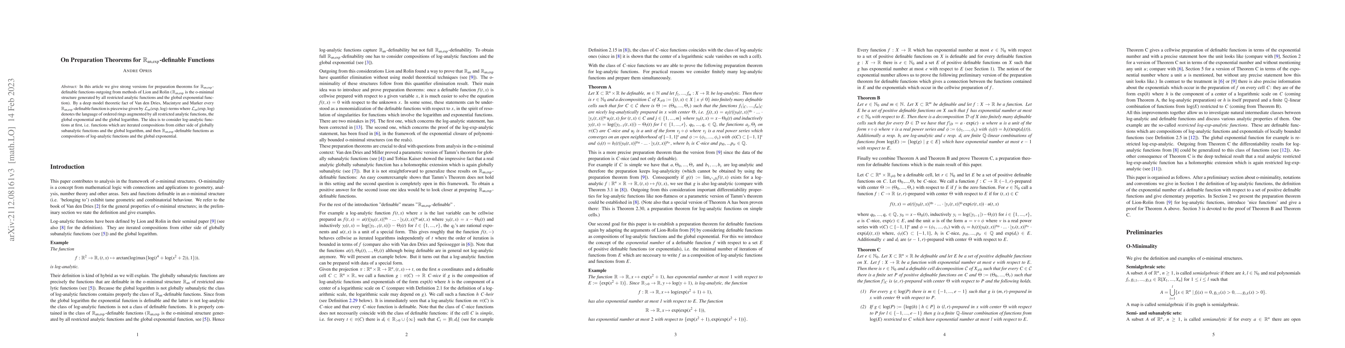 Thumbnail for On Preparation Theorems for $\mathbb{R}_{an,exp}$-definable functions