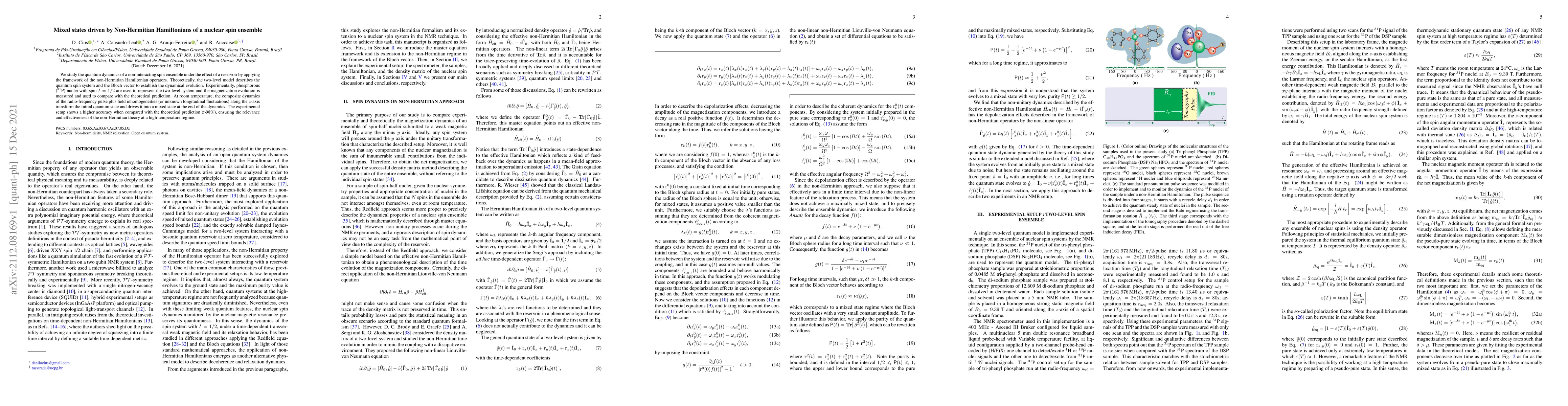 Thumbnail for Mixed states driven by Non-Hermitian Hamiltonians of a nuclear spin
  ensemble