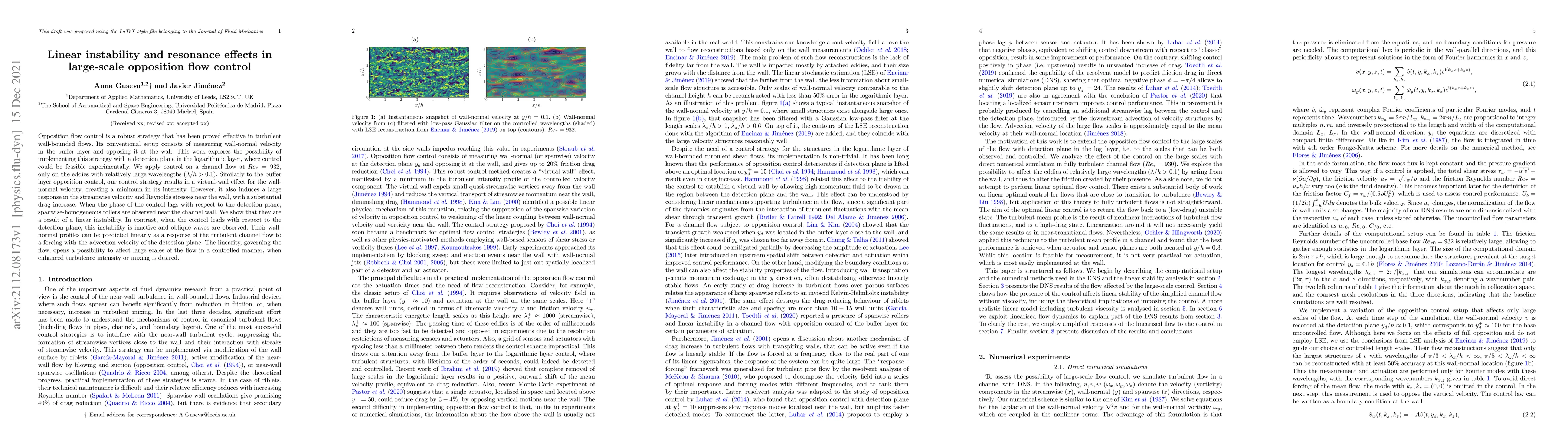 Thumbnail for Linear instability and resonance effects in large-scale opposition flow
  control