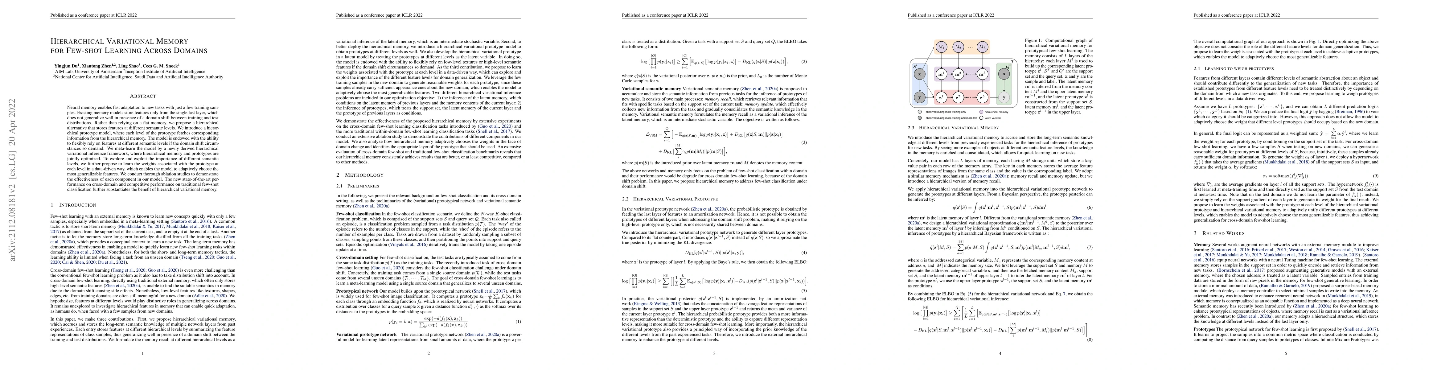Thumbnail for Hierarchical Variational Memory for Few-shot Learning Across Domains