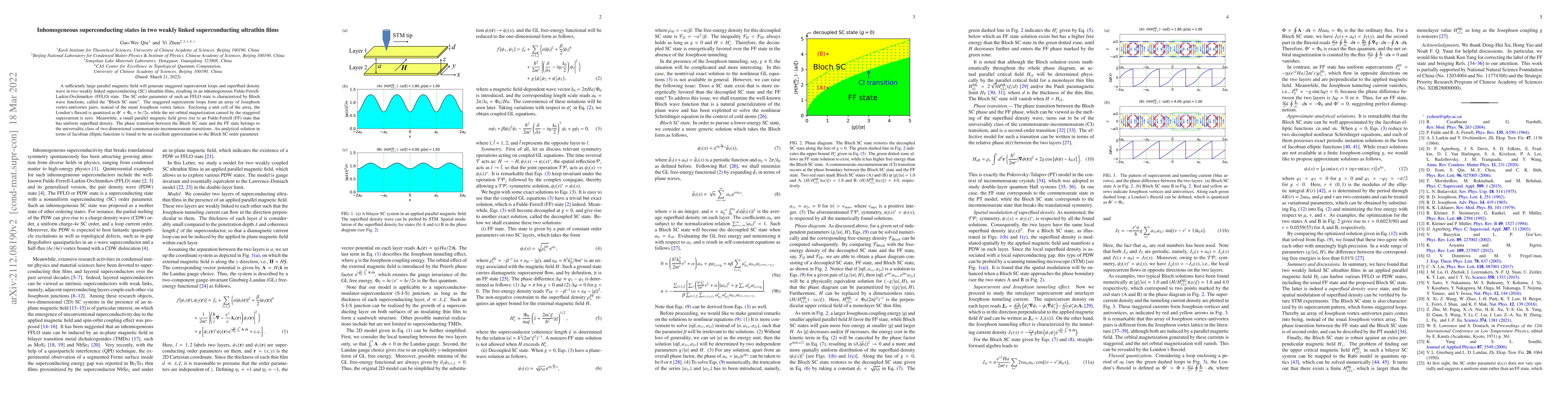 Thumbnail for Inhomogeneous superconducting states in two weakly linked
  superconducting ultra thin films