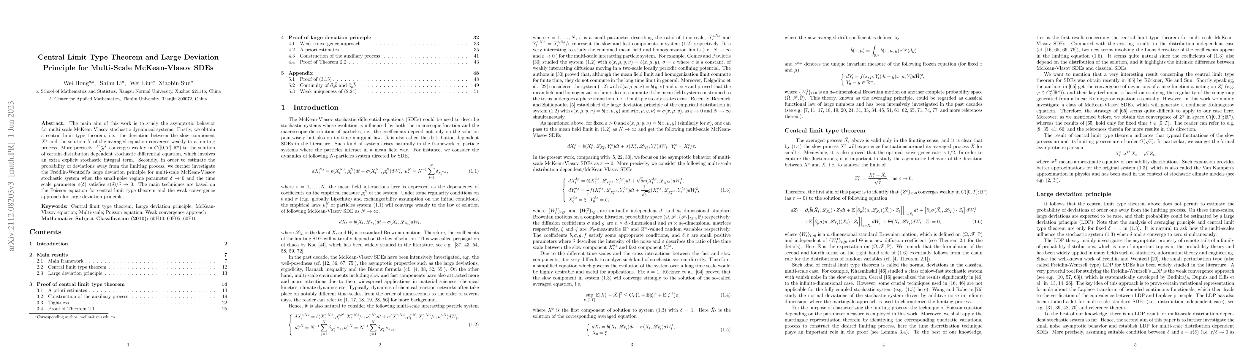 Thumbnail for Central Limit Type Theorem and Large Deviation Principle for Multi-Scale
  McKean-Vlasov SDEs