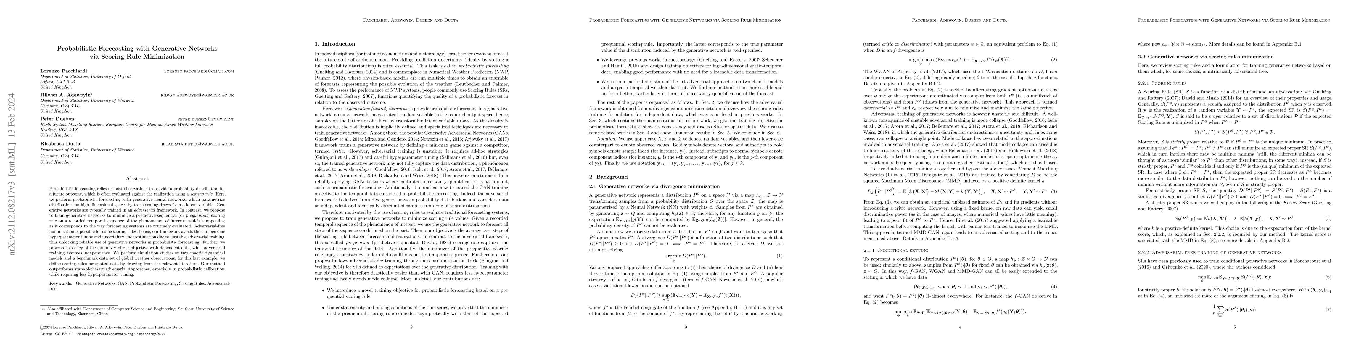 Thumbnail for Probabilistic Forecasting with Generative Networks via Scoring Rule
  Minimization