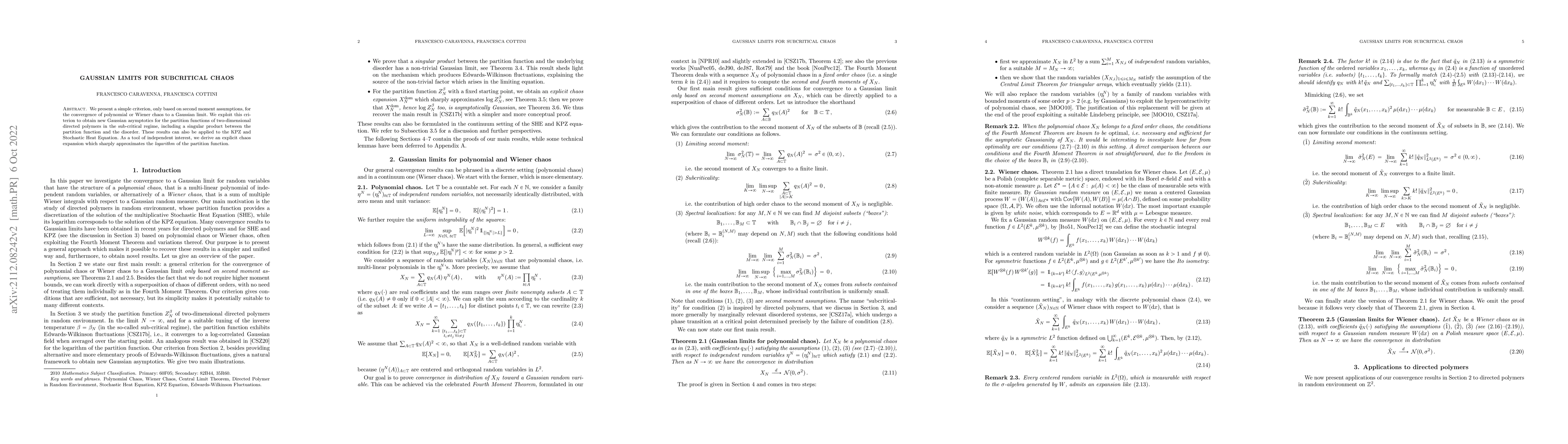 Thumbnail for Gaussian Limits for Subcritical Chaos