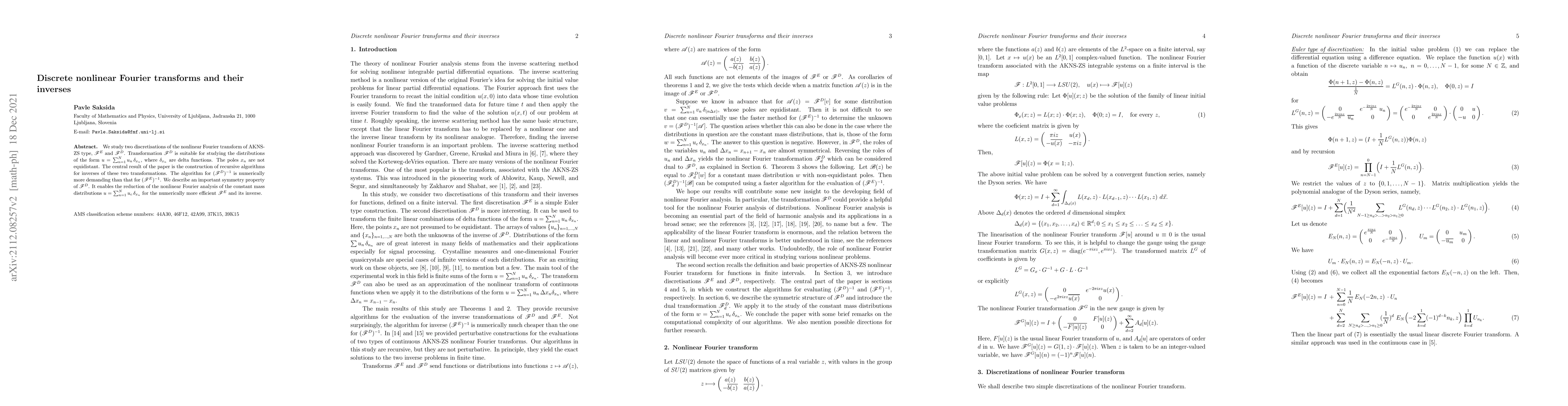 Thumbnail for Discrete nonlinear Fourier transforms and their inverses