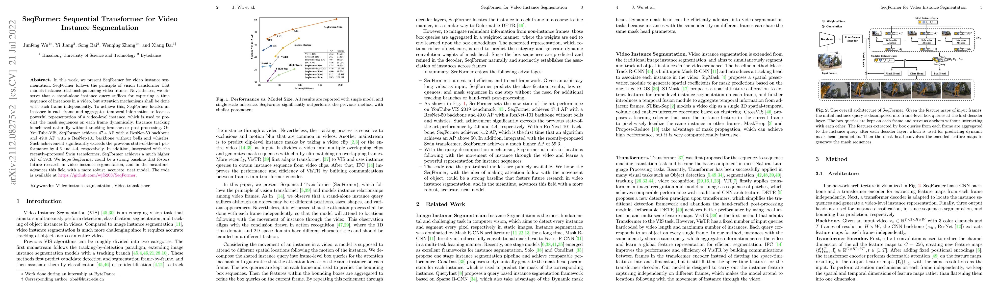 Thumbnail for SeqFormer: Sequential Transformer for Video Instance Segmentation