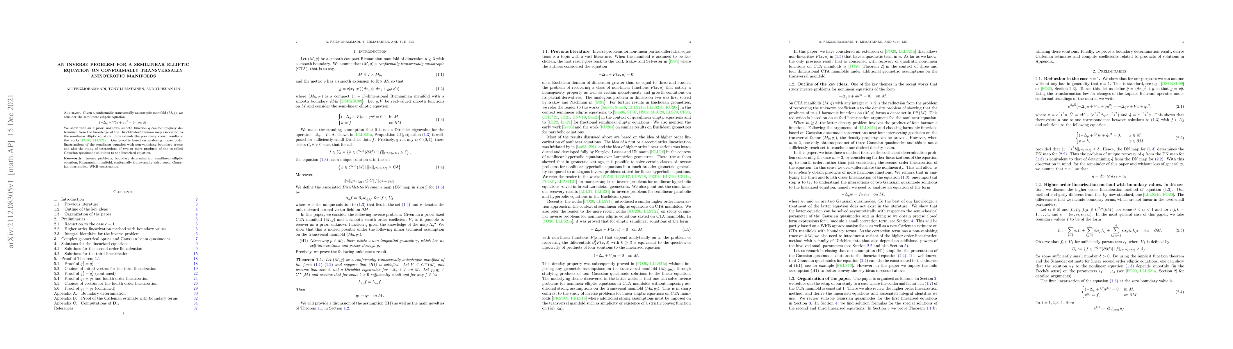 Thumbnail for An inverse problem for a semilinear elliptic equation on conformally
  transversally anisotropic manifolds
