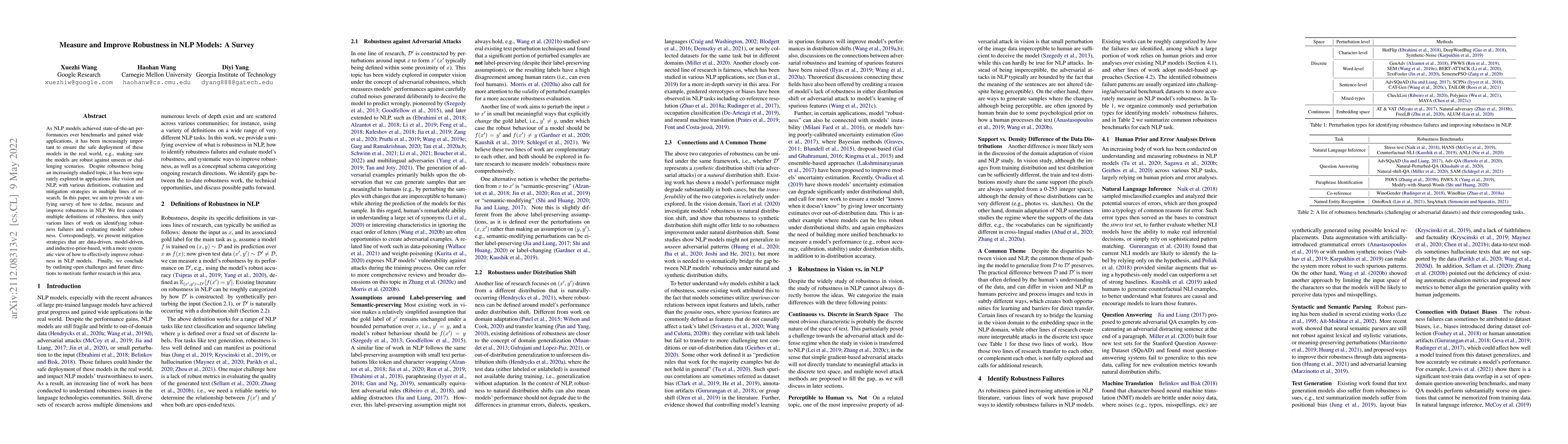 Thumbnail for Measure and Improve Robustness in NLP Models: A Survey
