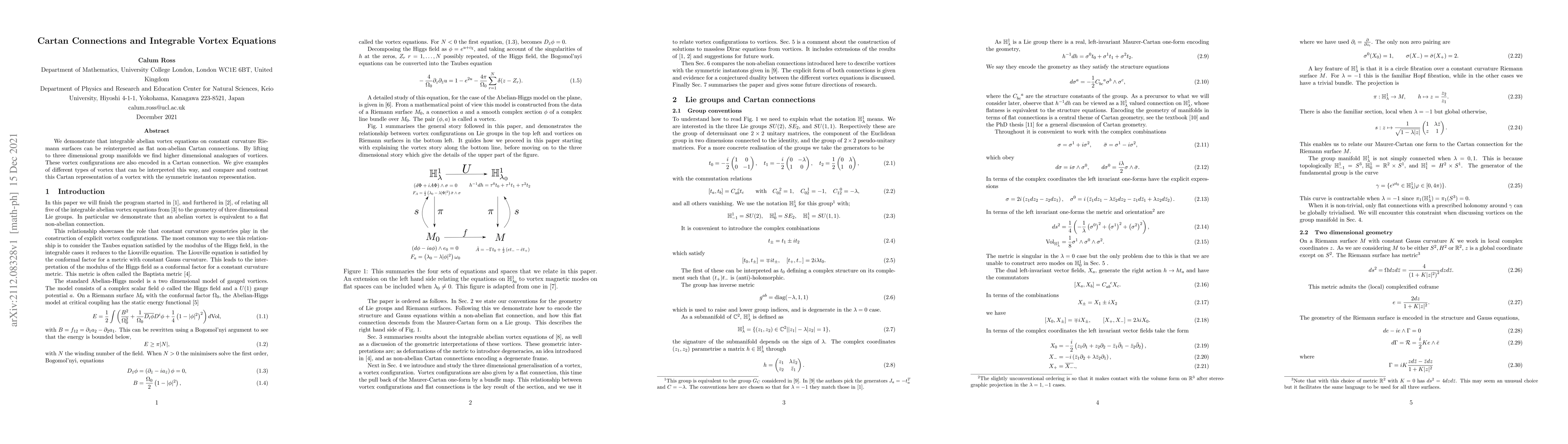 Thumbnail for Cartan Connections and Integrable Vortex Equations