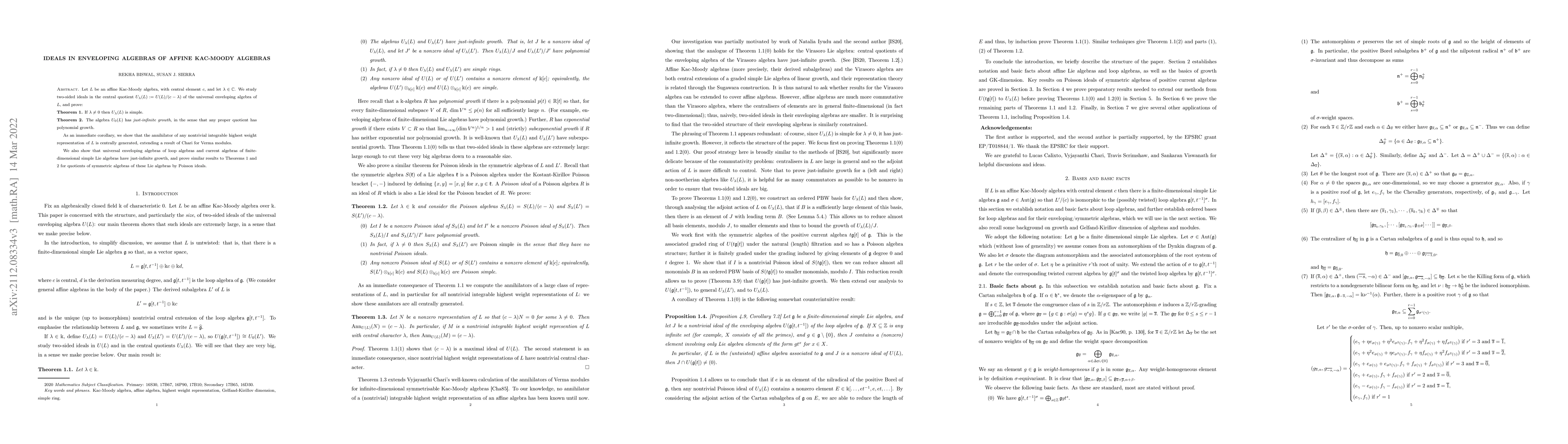 Thumbnail for Ideals in enveloping algebras of affine Kac-Moody algebras