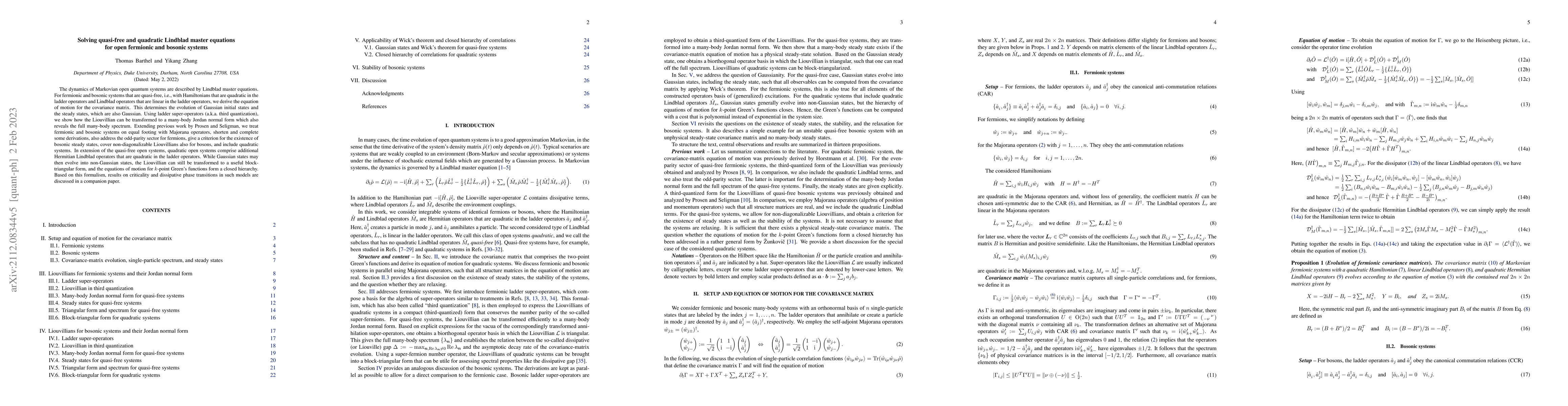 Thumbnail for Solving quasi-free and quadratic Lindblad master equations for open
  fermionic and bosonic systems