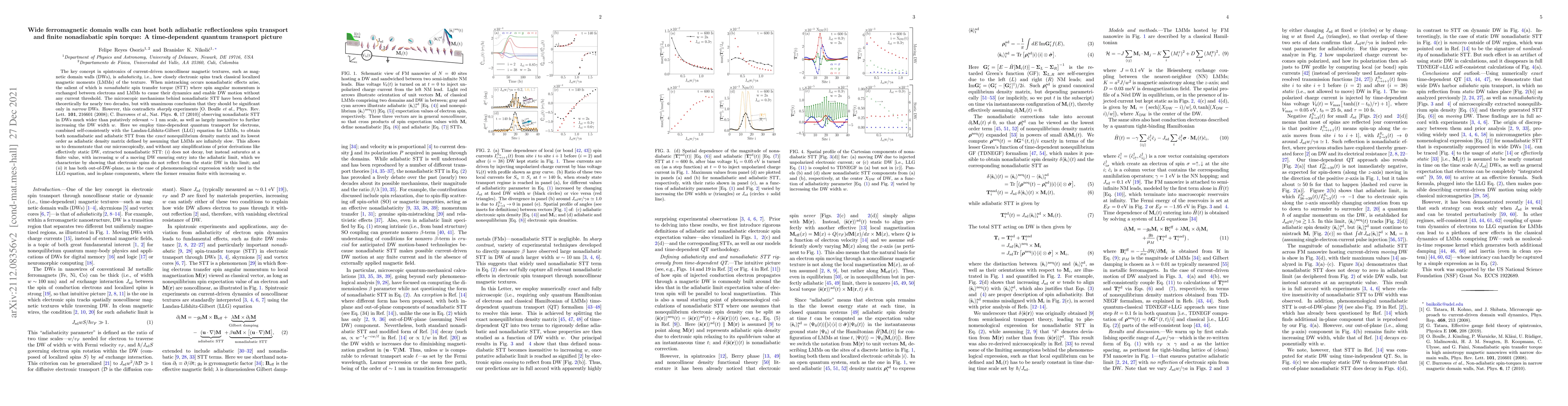 Thumbnail for Wide ferromagnetic domain walls can host both adiabatic reflectionless
  spin transport and finite nonadiabatic spin torque: A time-dependent quantum
  transport picture