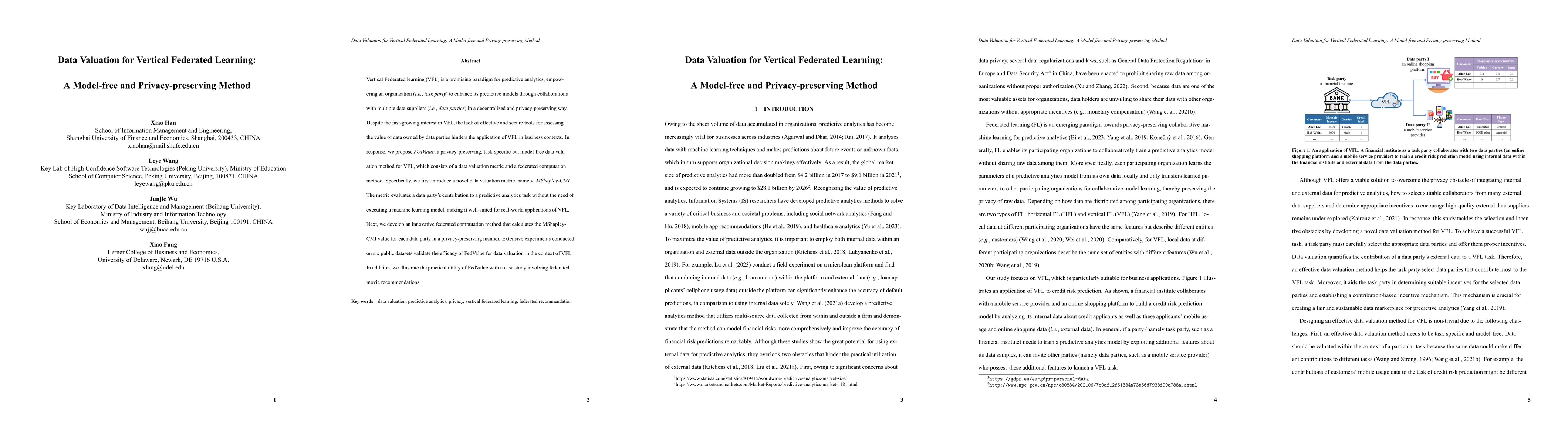 Thumbnail for Data Valuation for Vertical Federated Learning: A Model-free and
  Privacy-preserving Method