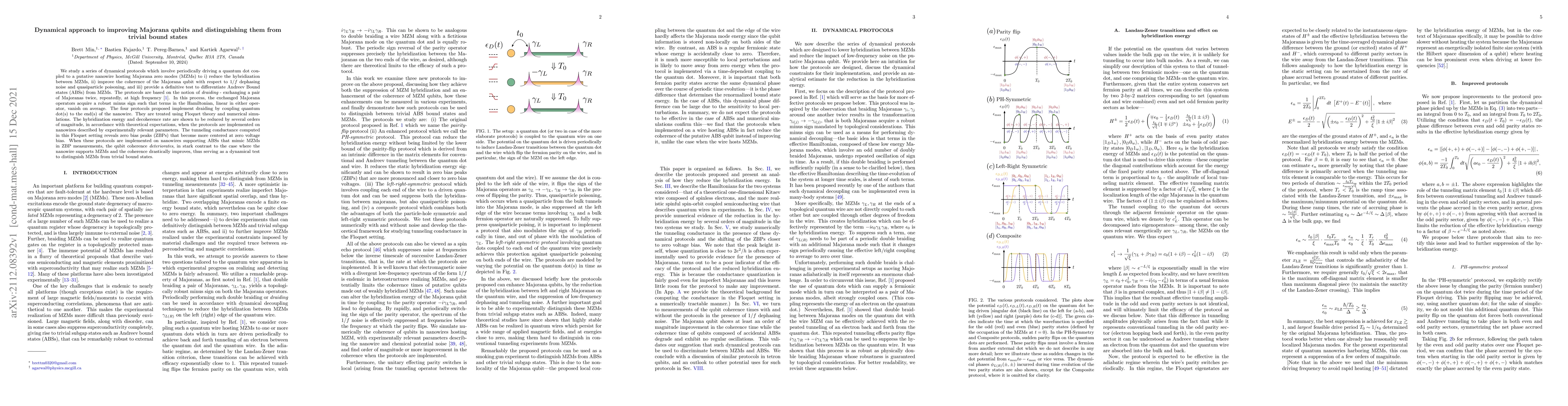 Thumbnail for Dynamical approach to improving Majorana qubits and distinguishing them
  from trivial bound states