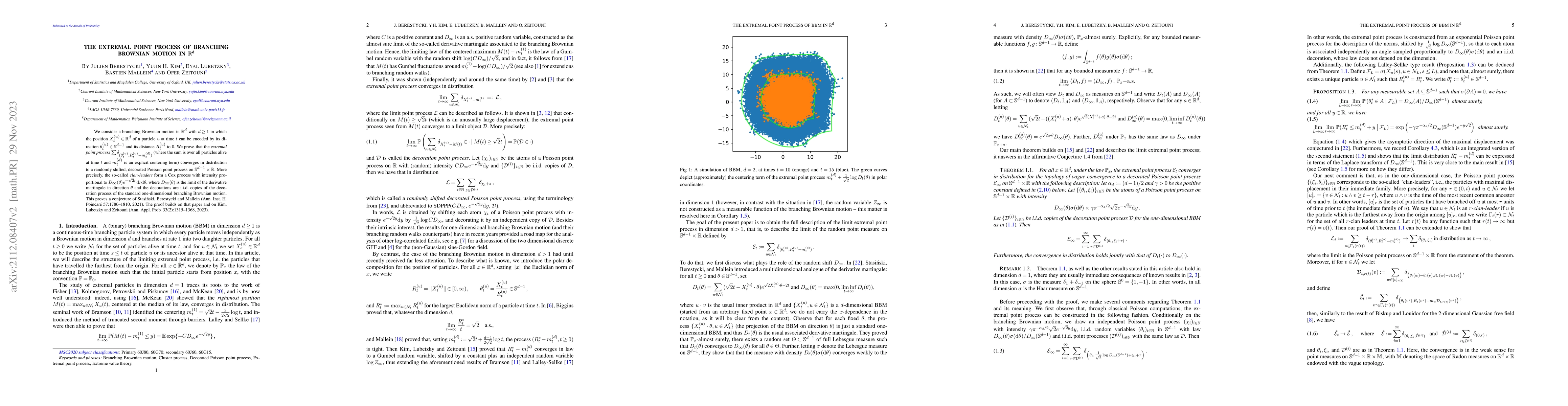 Thumbnail for The extremal point process of branching Brownian motion in
  $\mathbb{R}^d$