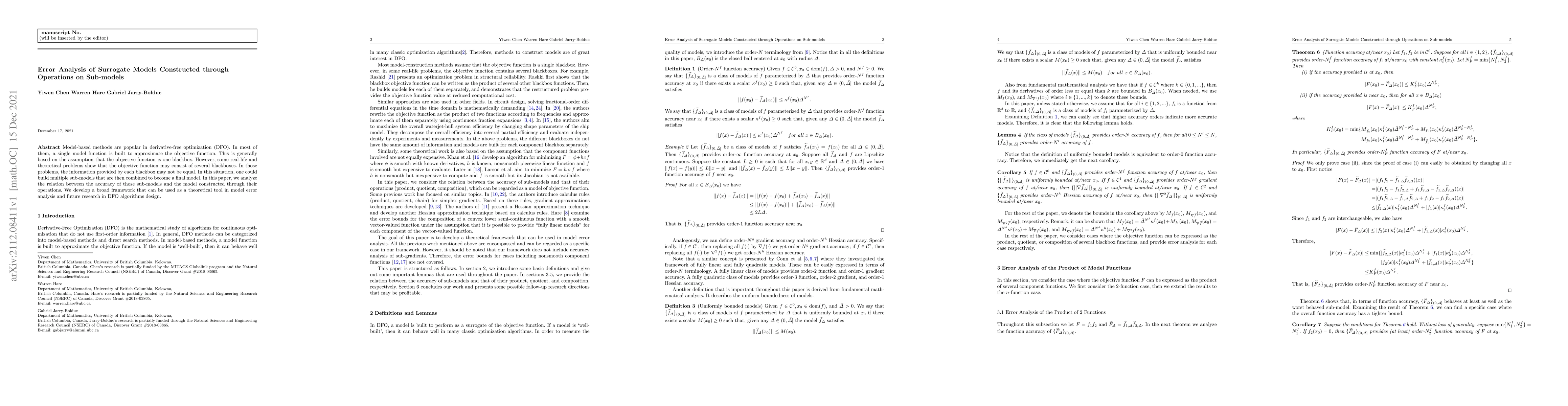 Thumbnail for Error Analysis of Surrogate Models Constructed through Operations on
  Sub-models