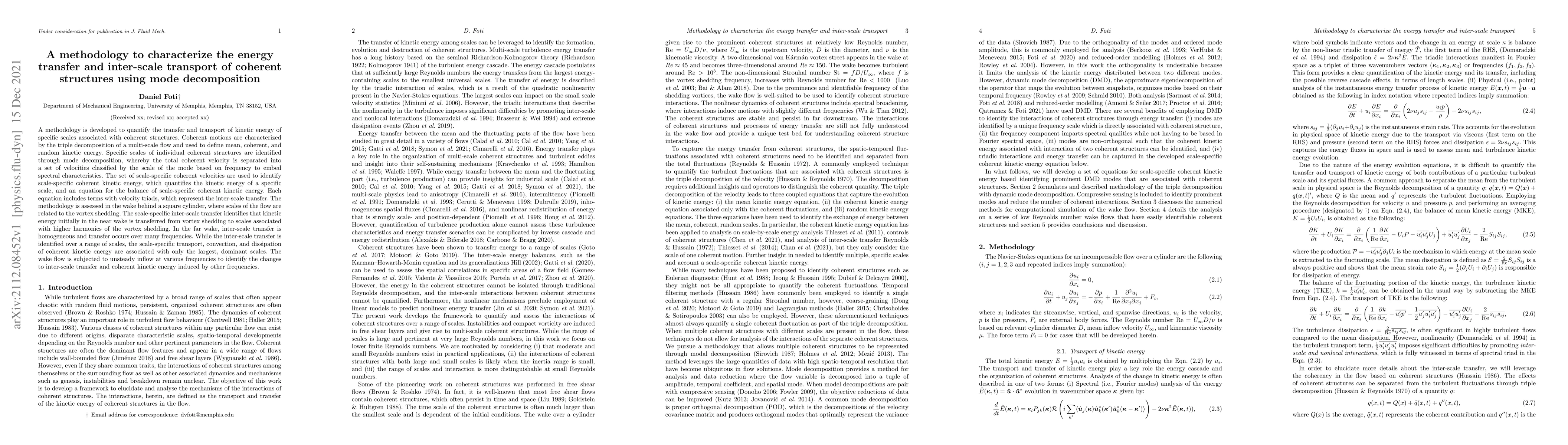 Thumbnail for A methodology to characterize the energy transfer and inter-scale
  transport of coherent structures using mode decomposition